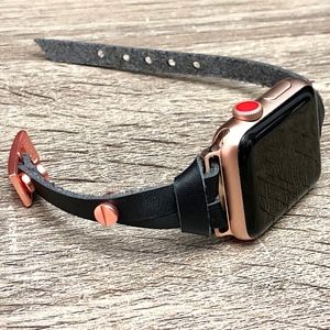 Black Leather Rose Gold Jewelry Apple Watch Band